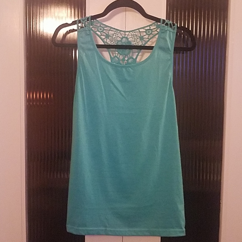Teal tank top with lace back